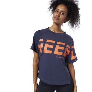 Reebok Meet You There Graphic T Shirt Damen - Navy - DE 845-PNQ